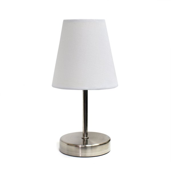 Simple Designs Sand Nickel Mini Basic Table Lamp with Fabric Shade, White LT2013-WHT